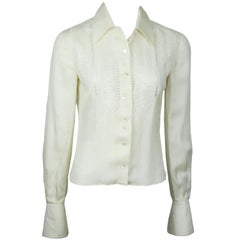 Retro Valentino Ivory Silk Long Sleeve Top w/ Eyelet Detail - 4 