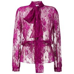 Balenciaga Pre-fall 2017 Fuchsia Lace Blouse with Neck Ties - 6