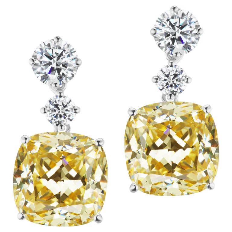 Magnificent Costume Jewelry Chic Faux Cushion Canary Diamond Drop Magnificent Costume Jewelry Chic Faux Cushion Canary Diamond Drop Earrings For