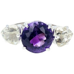 9 Carat Amethyst and 6 Carat Labradorite 14Kt White Gold Ring