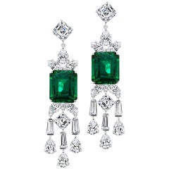Magnificent Costume Jewelry Stunning Faux Emerald Diamond Sterling Earrings