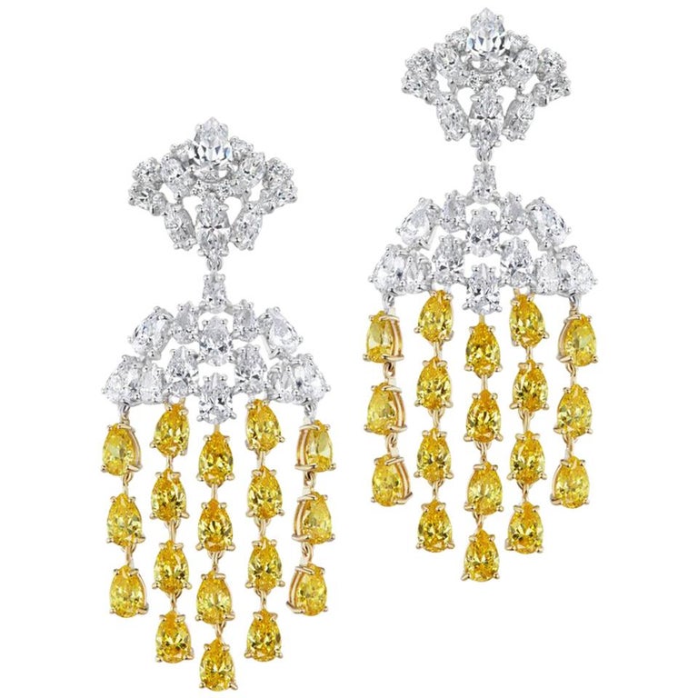 Magnificent Costume Jewelry Canary Diamond Waterfall Chandelier Magnificent Costume Jewelry Canary Diamond Waterfall Chandelier Earrings For