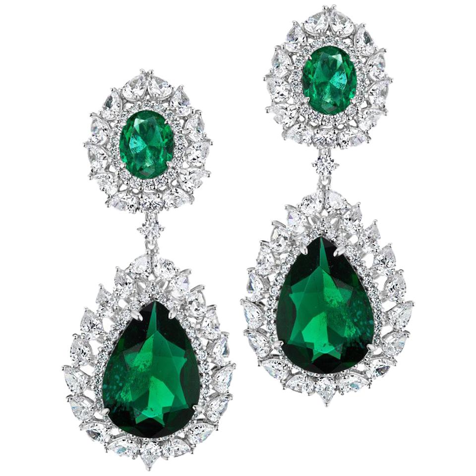 Synthetic Stunning Diamond Emerald Drop Earrings For Sale at 1stDibs synthetic emerald