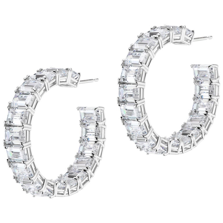 Magnificent Costume Jewelry Large Faux Baguette Diamond Hoop Magnificent Costume Jewelry Large Faux Baguette Diamond Hoop Earrings For