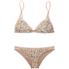 Missoni Crochet Knit Golden Lurex Swarovski Crystal Bikini