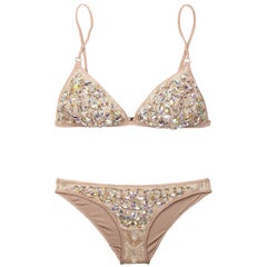 Missoni Crochet Knit Golden Lurex Swarovski Crystal Bikini 