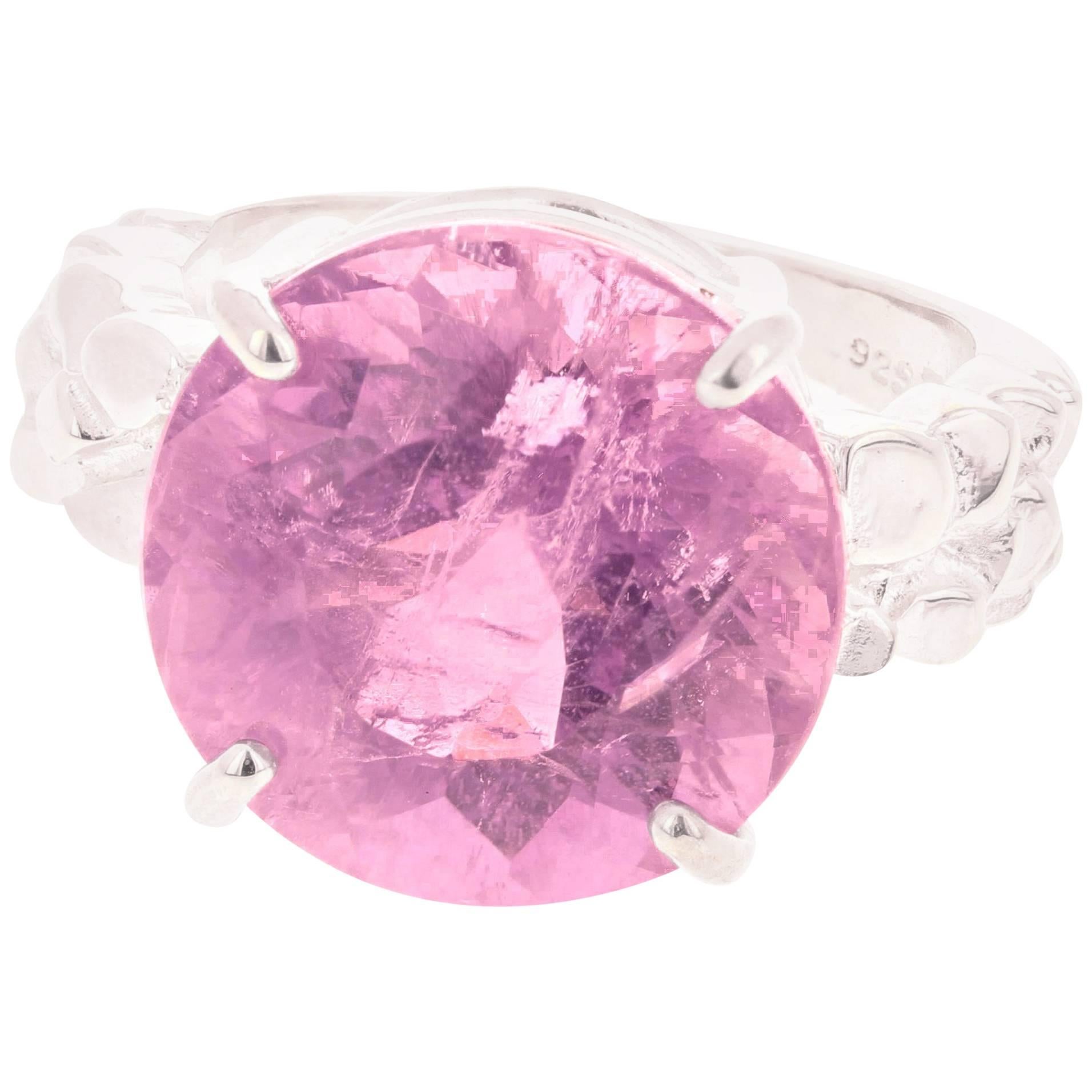 Unique 13.5 Carat Kunzite Sterling Silver Ring