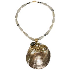 Ella K Jewelry One of a Kind Grey Mother of Pearl and Venetian Glass Necklace
