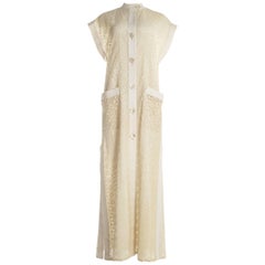 Pirovano Italian couture ivory lace and linen summer shirt dress, c. 1960s