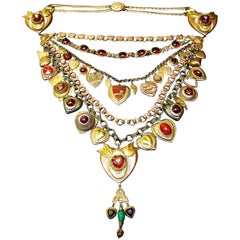 Artisan Heart Medallion Massive Charm Necklace, Circa 1980s