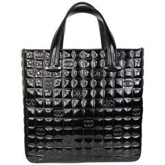 Chanel Black Patent Leather Check "CC" Handbag