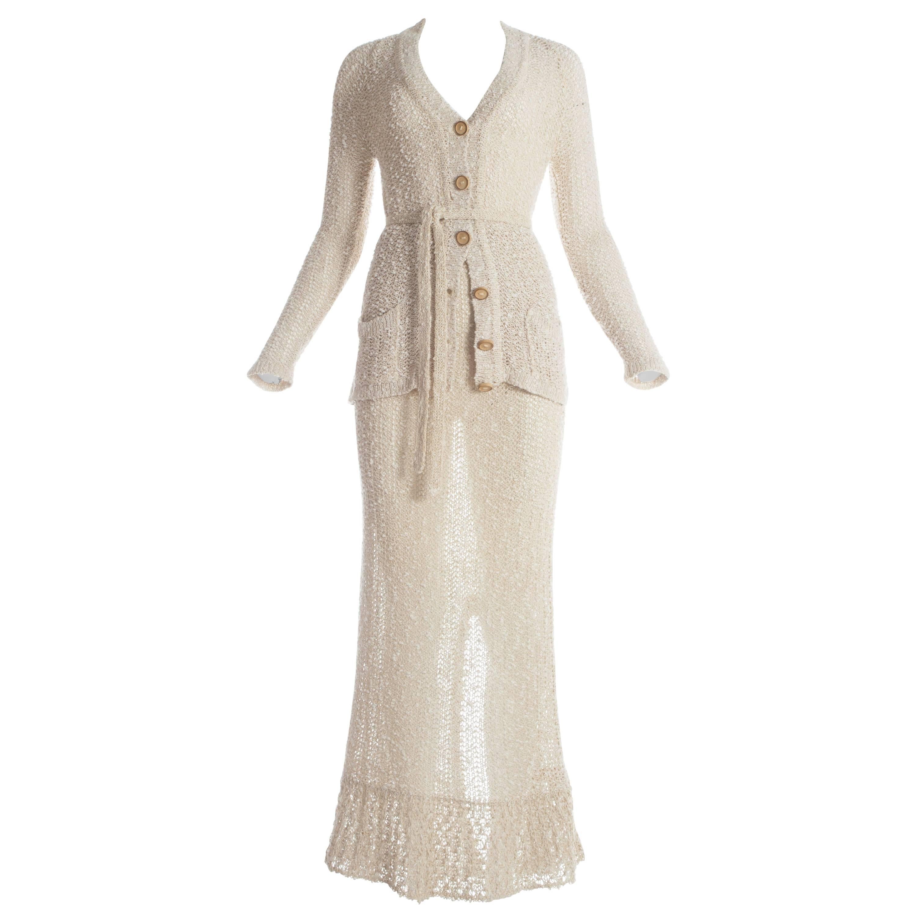 Hand loomed Irish linen summer skirt and cardigan ensemble, c. 1970 For