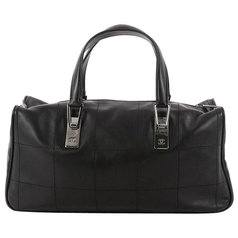 Chanel Square Stitch CC Quilted Leather Large Boston Bag at 1stDibs