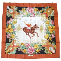 Gucci Silk Scarf Polo Horse Back Floral, New Never worn 1990s