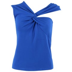 MISSONI Blue Knit Sleeveless Asymmetrical Twist Top