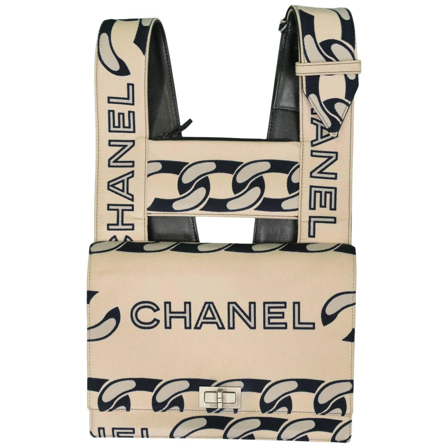 Chanel Vintage Canvas and Leather Chain Print Bag
