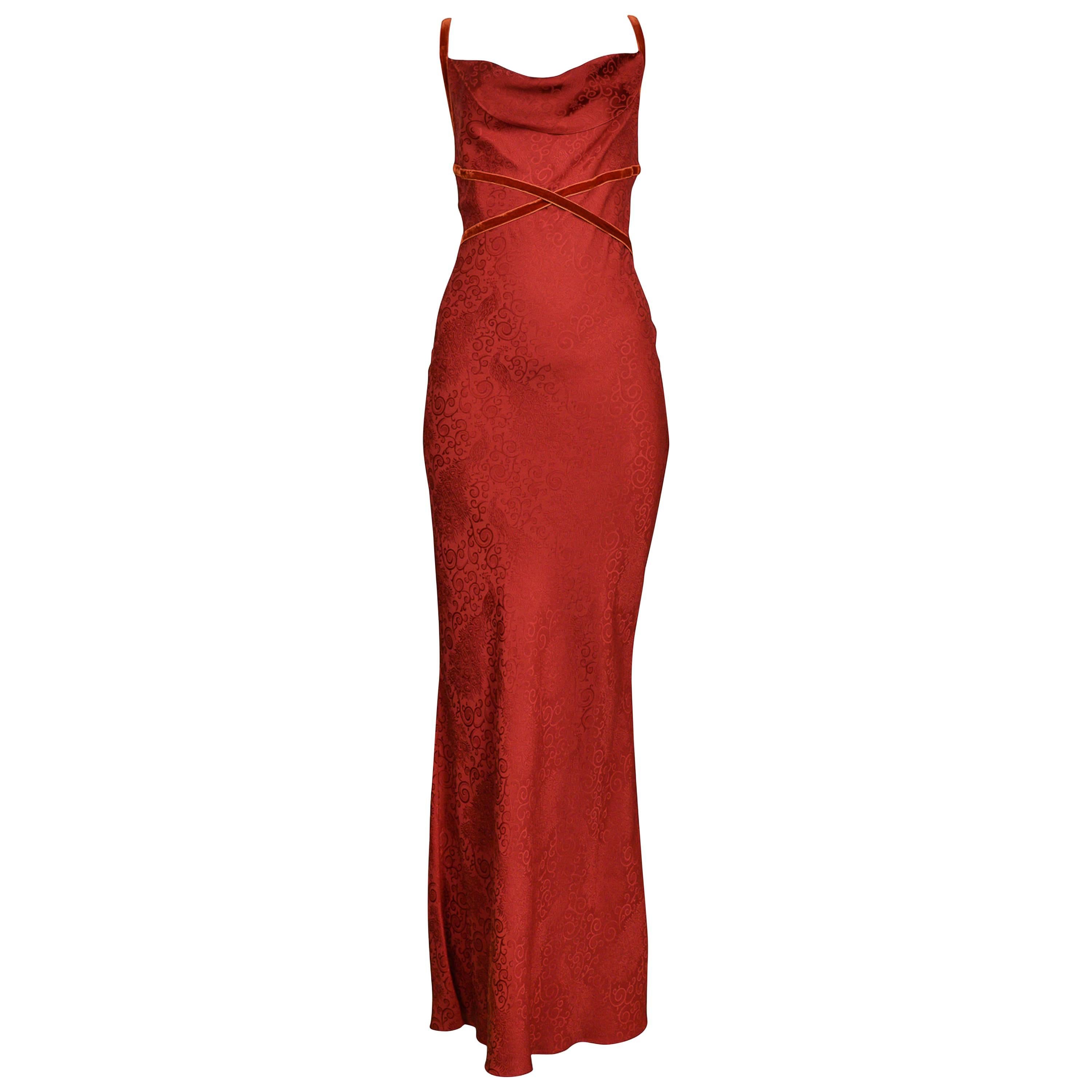 John Galliano Vintage Red Velvet Ribbon Bias Slip Gown