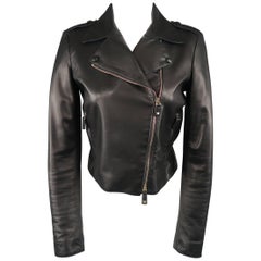 Valentino Black Leather Rockstud Tab Biker Jacket