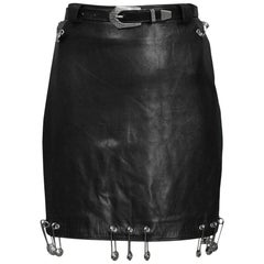 Vintage Gianni Versace 1994 Safety Pin Leather Mini Skirt