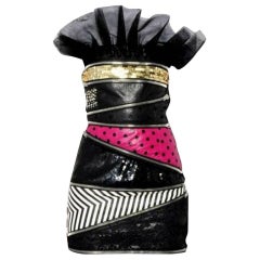 Saint Laurent Black Mixed Materials Leather Zip Bustier Cocktail Dress