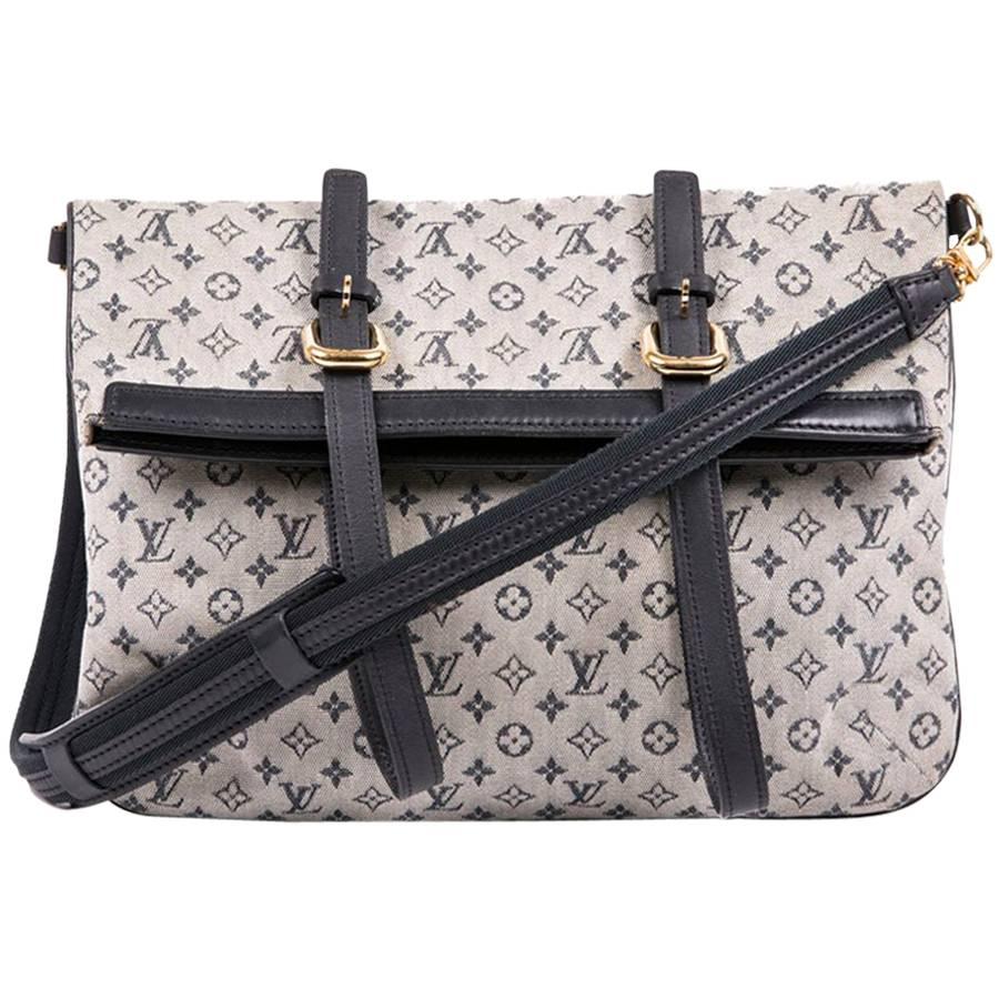 LOUIS VUITTON Bag in Gray and LV Blue Monogram Canvas and Navy Leather Trim