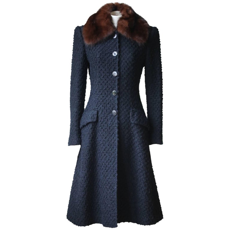 Dolce and Gabbana Sable-Trimmed Boucle Coat at 1stDibs