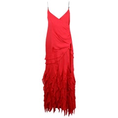 Gai Mattiolo Magenta Ruffled Silky Dress with Rhinestones Size 44