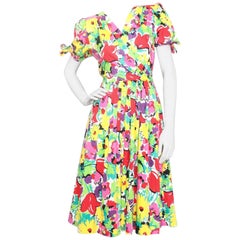 A 1980s Vintage Yves Saint Laurent Floral Print Cotton Dress