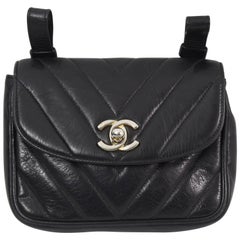 Vintage Chanel Belt Bag in Black Lambskin Leather. No belt