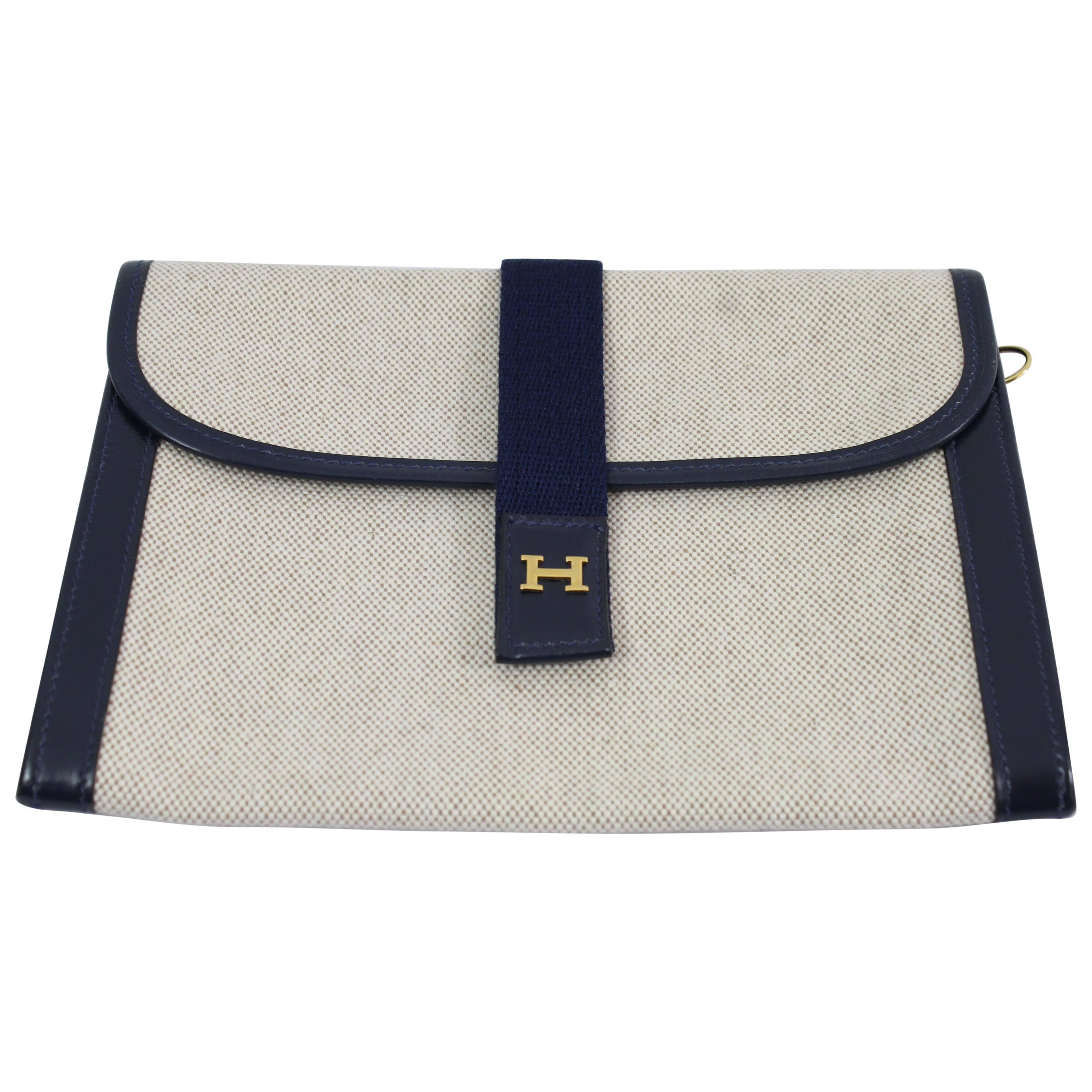 1984 Vintage Hermes  PM Clutch in Canvas and Leather.