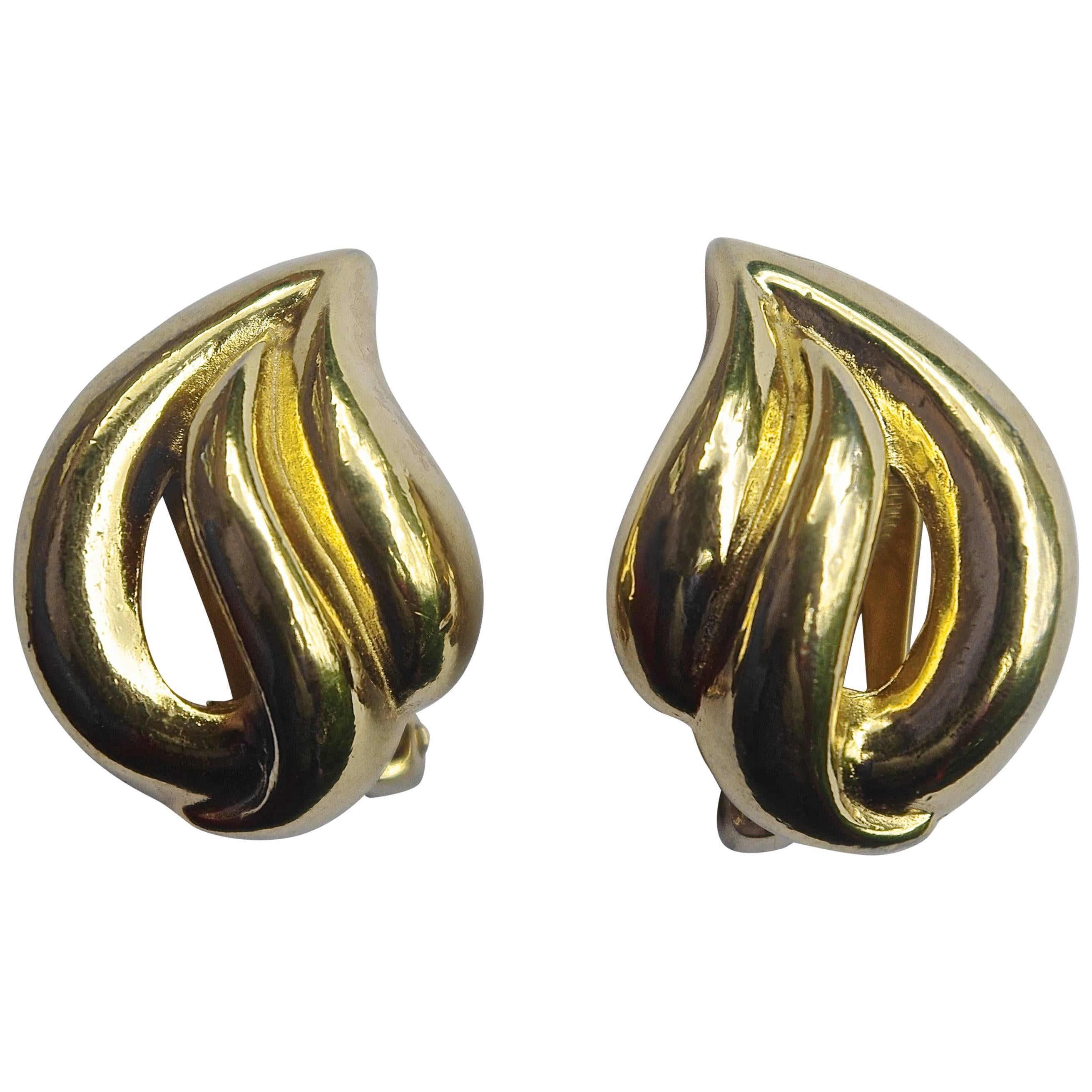 Christian Dior Classic Gold Plated Clip On Vintage Earrings