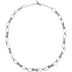 Retro Silver Swirl Hand Forged Link Chain Necklace circa 1970s