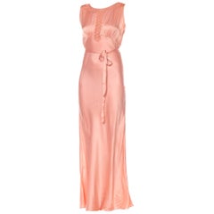 1930S Blush Pink Haute Couture Silk Charmeuse Bias Cut Negligee With Handmade L