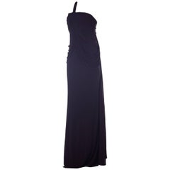 2000S Black Poly/Viscose Jersey Slinky Asymmetrically Draped Gown