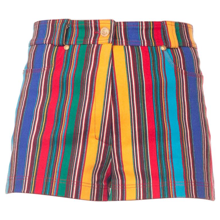 1990S GIANNI VERSACE Rainbow Striped Cotton Denim Shorts