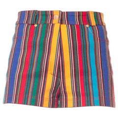 Retro 1990S GIANNI VERSACE Rainbow Striped Cotton Denim Shorts