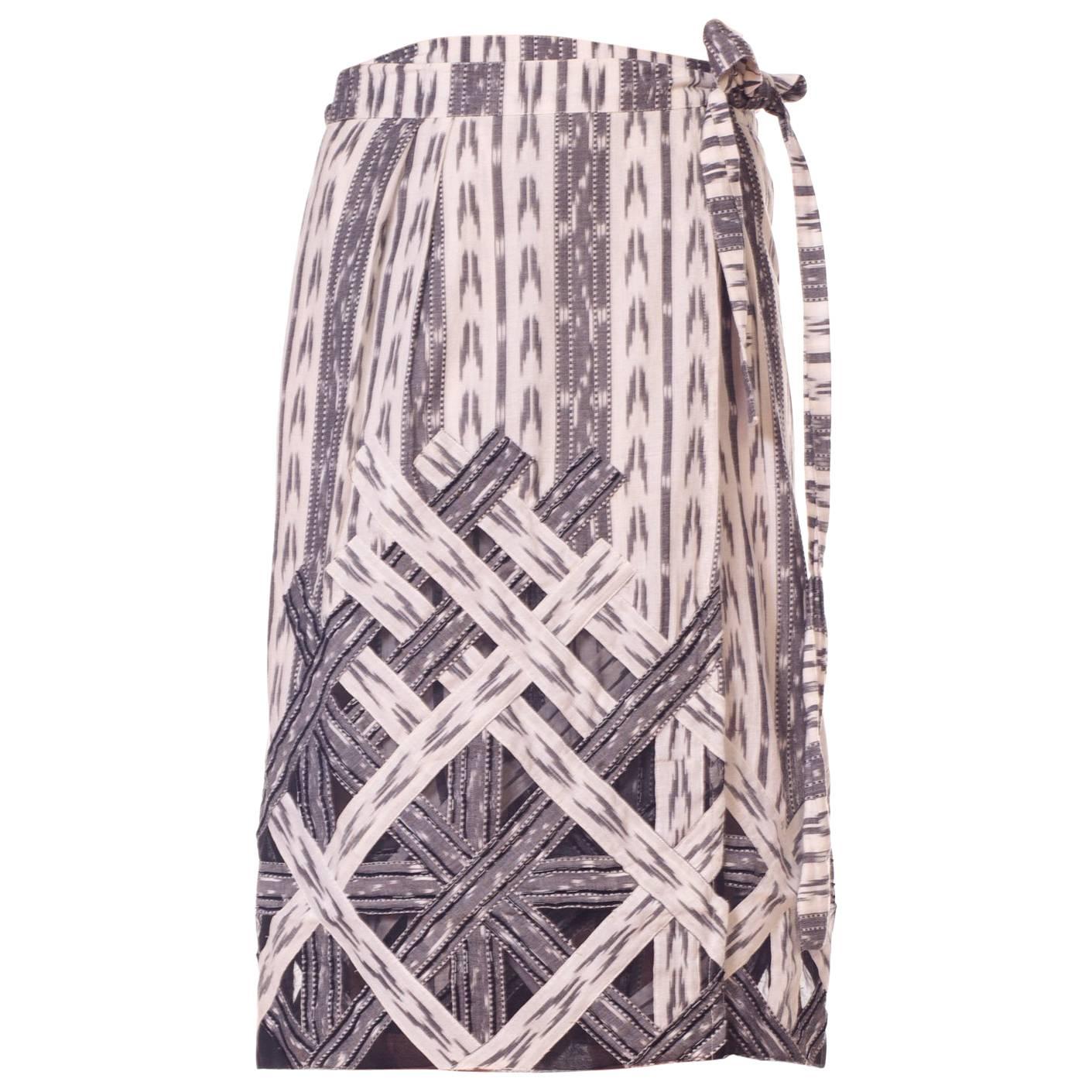 Oscar De La Renta Cotton Ikat Skirt with Appliqué and Sheer Panels