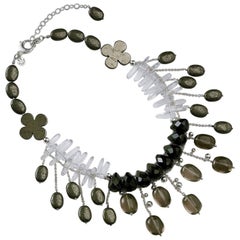 Rock Lily ( NEW ) Beaded Pyrite Clovers Black Onyx & Crystal Stick Drop Necklace