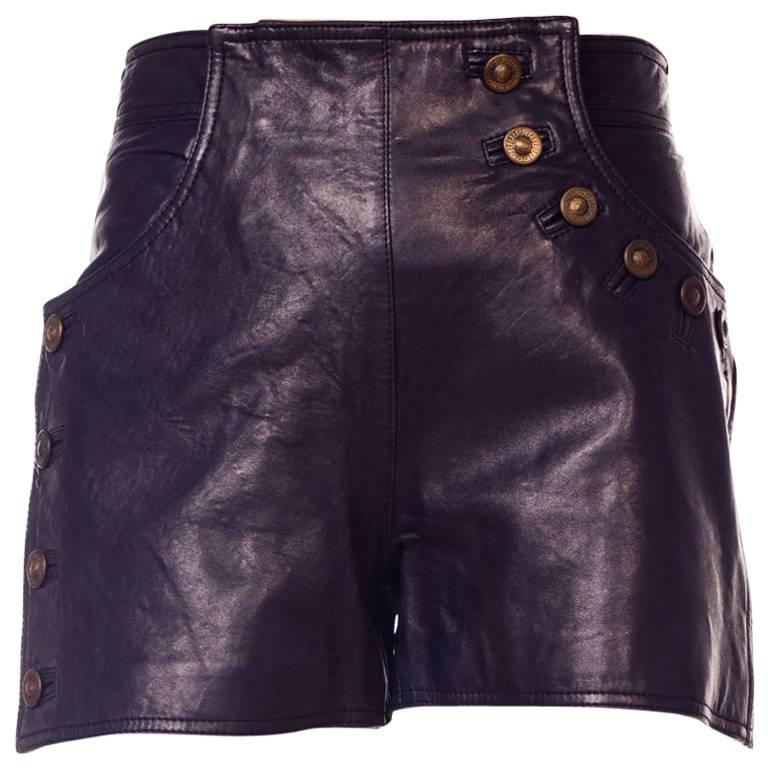 Gianni Versace 1990s Bondage Collection Leather Shorts with Medusa Buttons