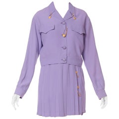 1990S GIANNI VERSACE Lilac Rayon Blend Crepe Safety Pin Suit Skirt