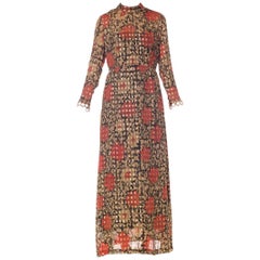 Oscar De La Renta Long Sleeved Lurex Jacquard Floral Print Dress, 1960s