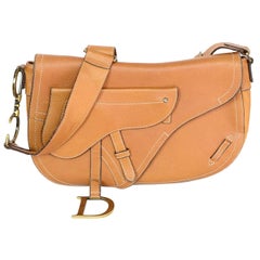 Christian Dior Tan Leather D Buckle Messenger Saddle Bag w. Dust Bag