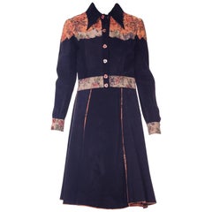 Roberto Cavalli Navy Patterned Suede Panel Cropped Hand Painted Jacket, 1970