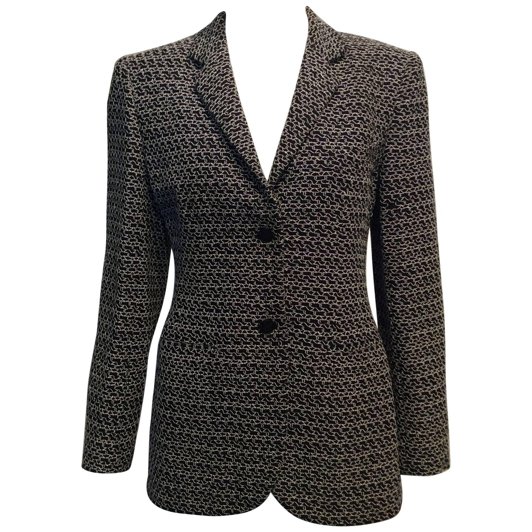 Chanel Black and White Woven Tweed Jacket with Black Buttons   For Sale