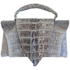 B. Romanek Gray Crocodile Rockstar Clutch Bag with Handle