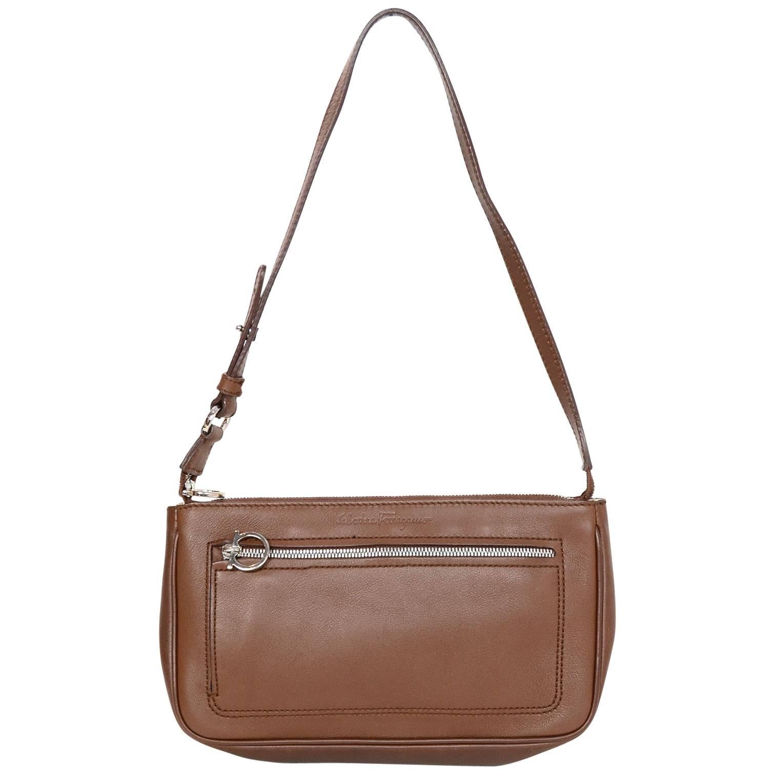 Salvatore Ferragamo Brown Leather Pochette Bag