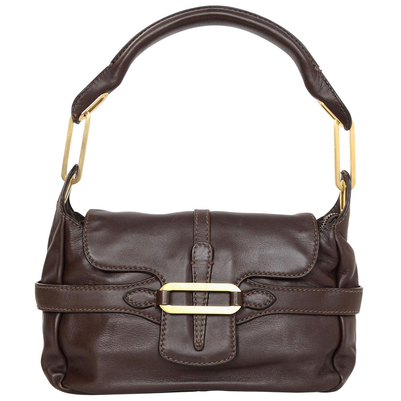 Jimmy Choo Brown Leather Tulita Top Handle Bag