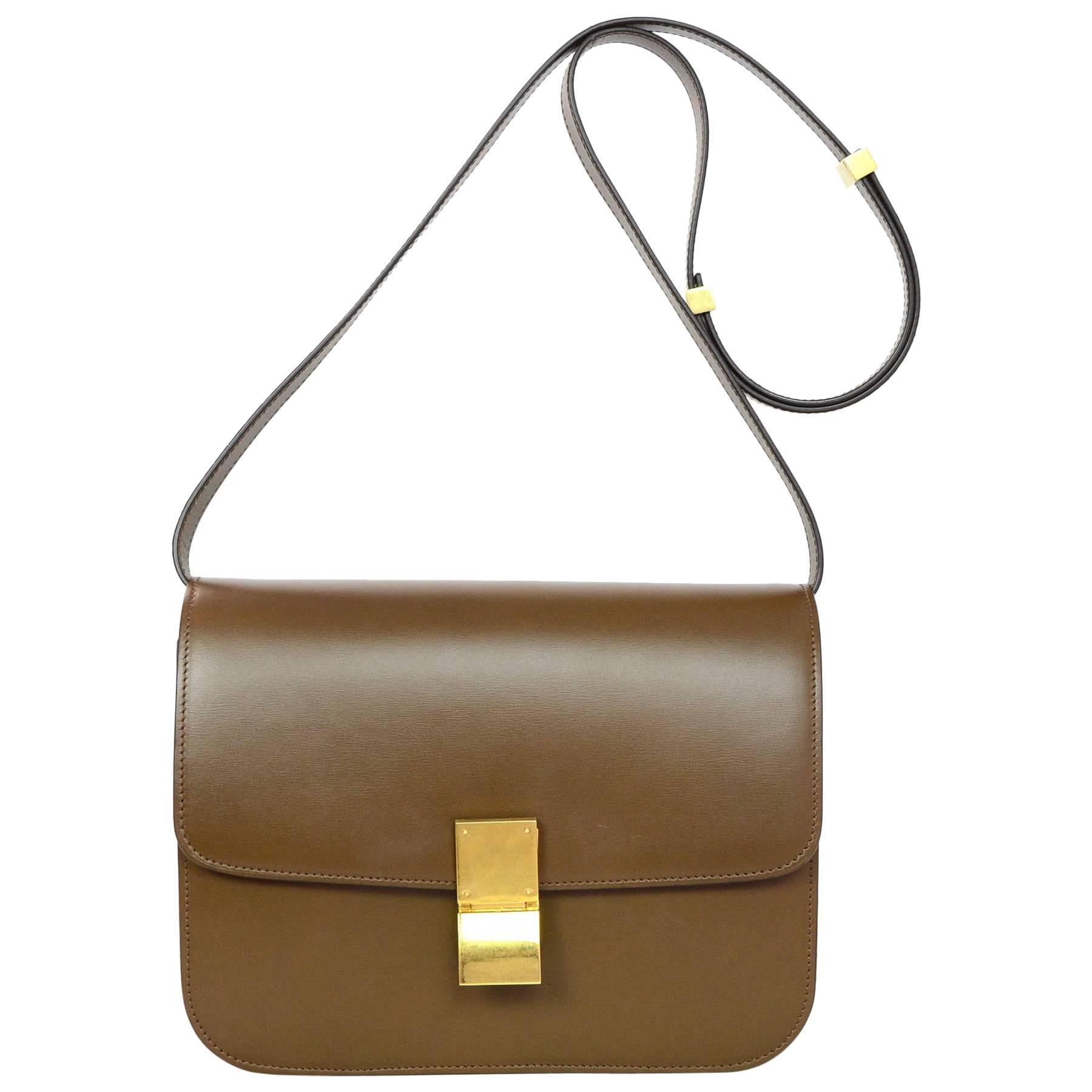 Celine Camel Brown Calfskin Leather Medium Box Bag 