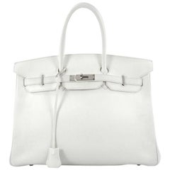 Hermes Birkin Handbag White Clemence with Palladium Hardware 35