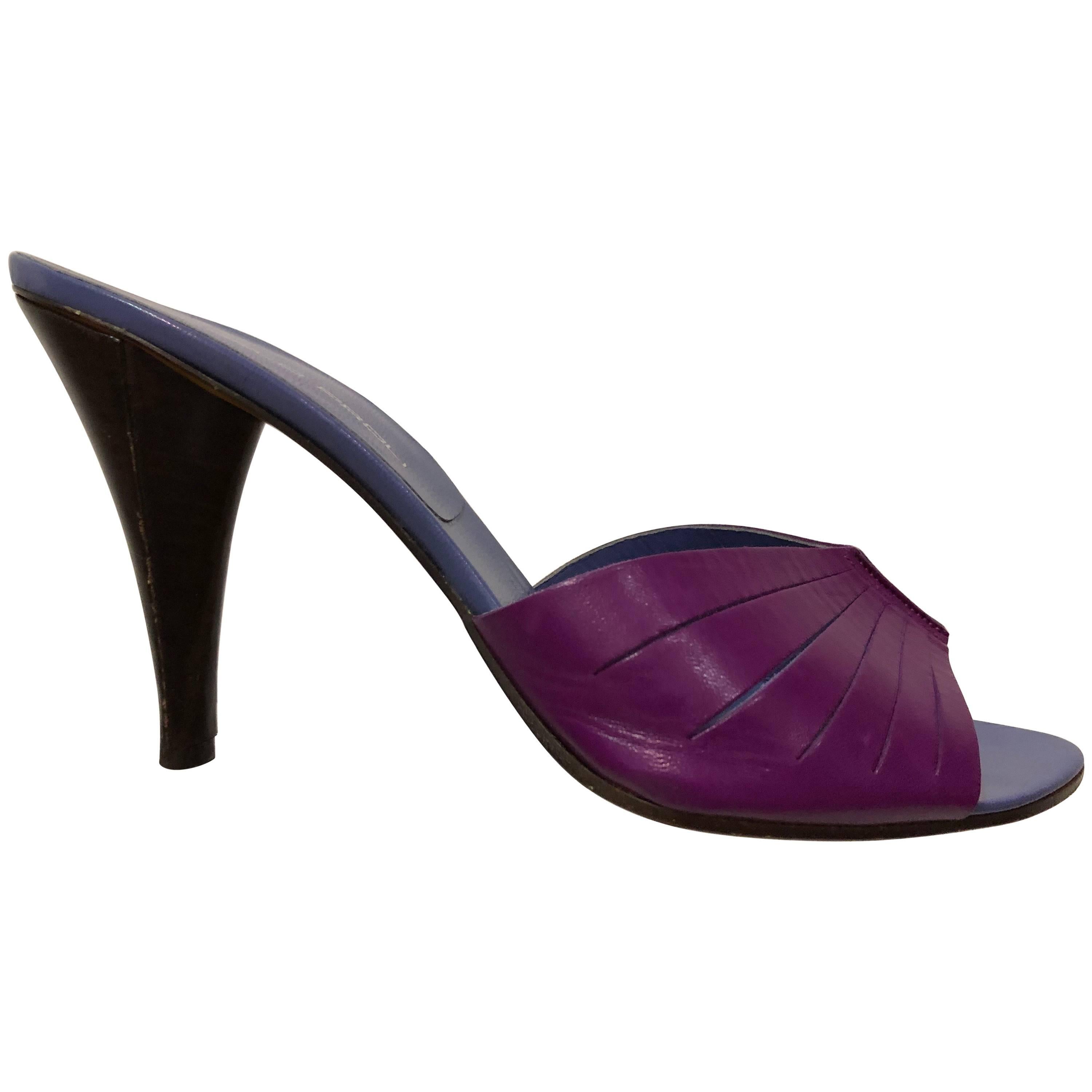 1990s Giancarlo Paoli Magenta & Periwinkle Leather Stiletto Mules For Sale
